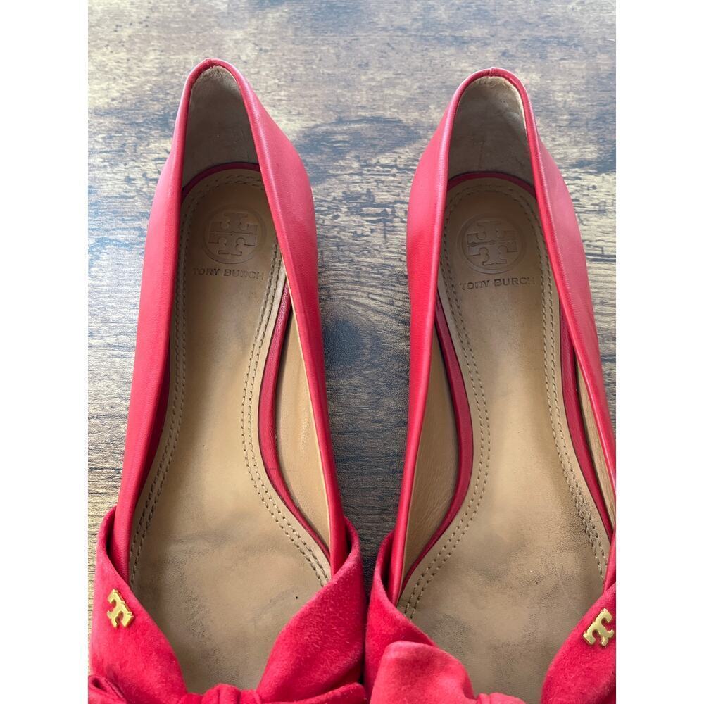 Tory Burch Womens Red 8M Eleanor Flat Suede Bow Pointed Toe Shoe Office Wear - Picture 6 of 8